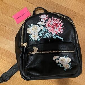 Betsey Johnson Black and Pink Floral Small Backpack
